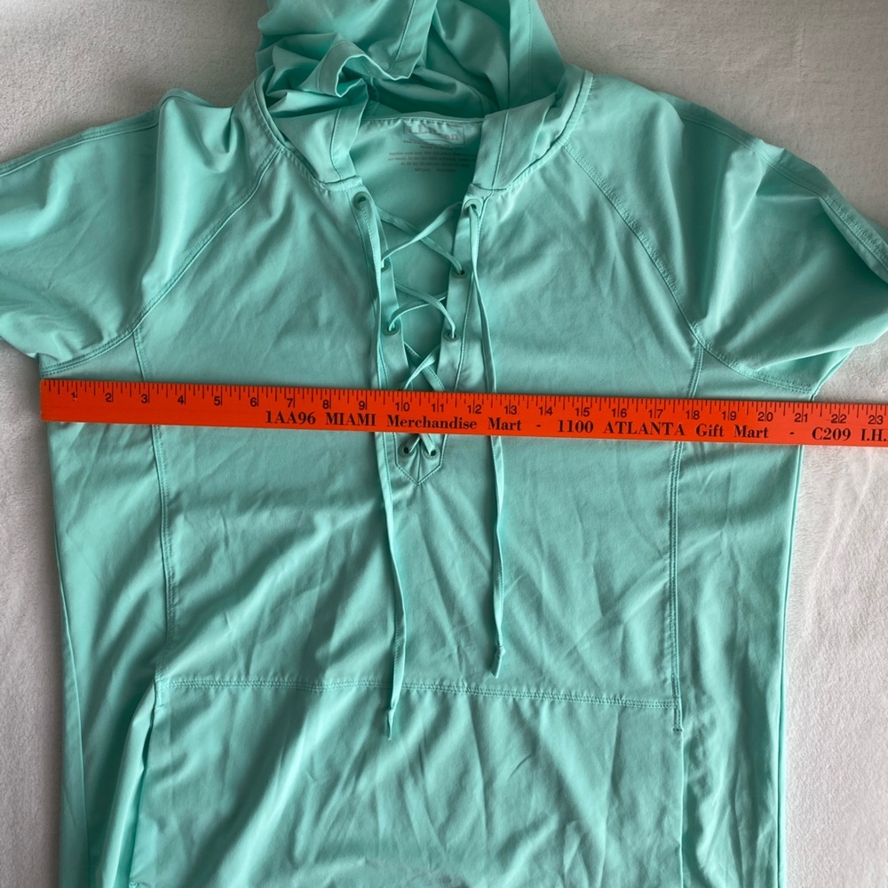 LL Bean Women Pastel Green Hooded Long Tunic Shirt Medium Lightweight‎ GorpeCore - Picture 9 of 11